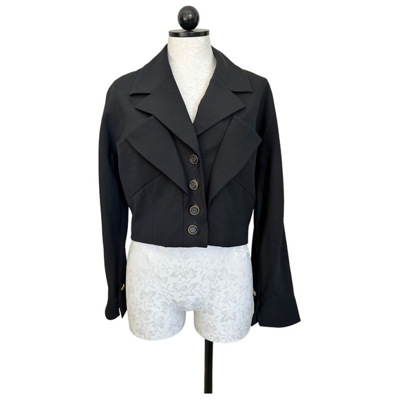 Karl Lagerfeld Vintage Cropped Jacket Triple Lapel Made in France Wool & Silk - Picture 5 of 12
